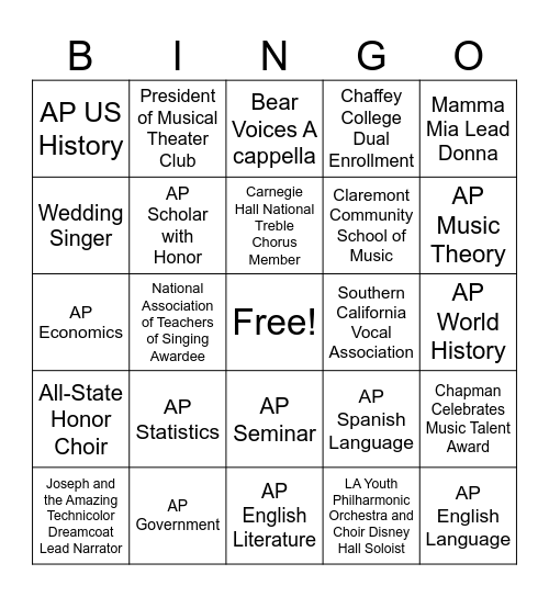 Olivia One Note-Able Girl! Bingo Card