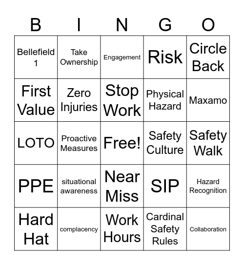 Safety BS Bingo Card