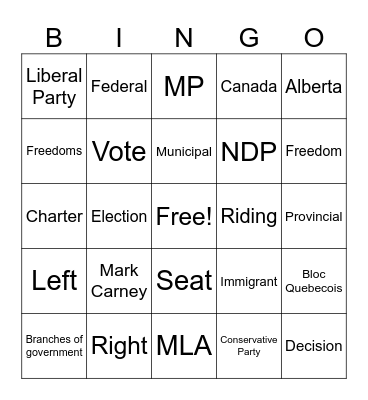 Canadian Government Bingo Card