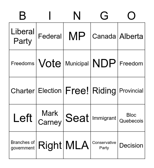 Canadian Government Bingo Card