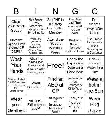 CP Safety Bingo 2026 Bingo Card