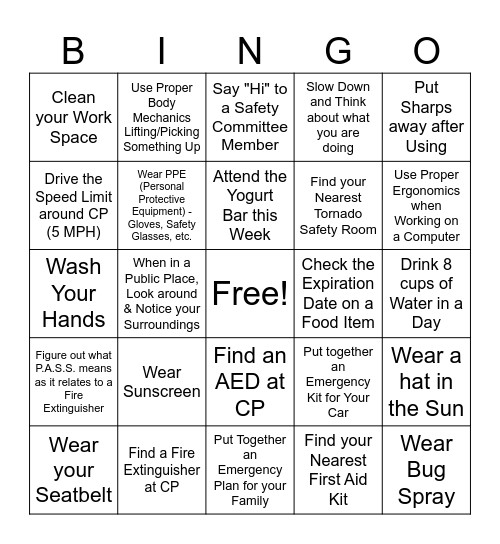 CP Safety Bingo 2026 Bingo Card