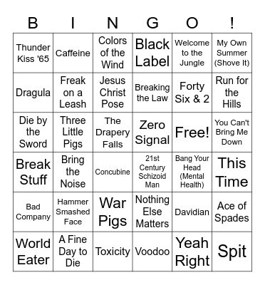 Metal Across the Decades Bingo Card
