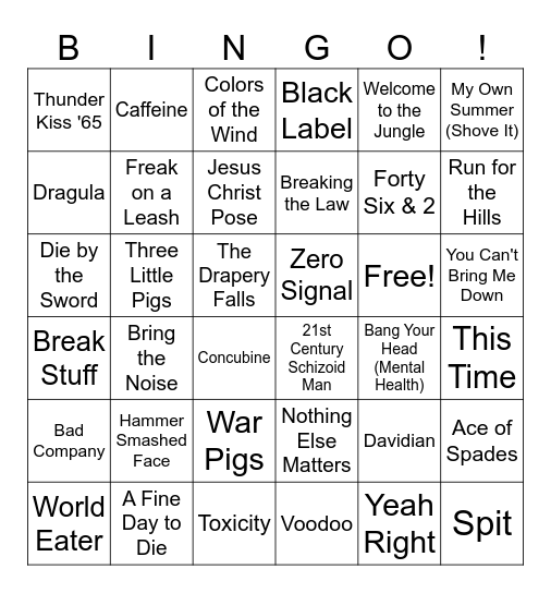 Metal Across the Decades Bingo Card