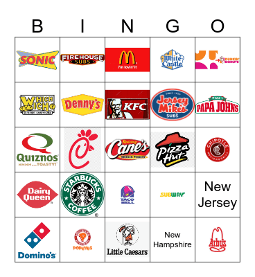 Fast Food Restaurant Logos Bingo Card