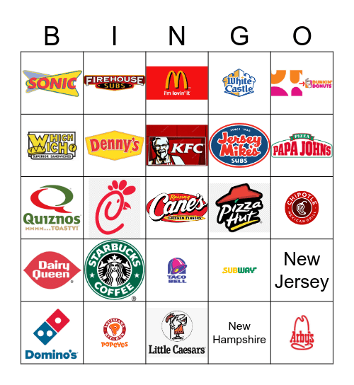 Fast Food Restaurant Logos Bingo Card
