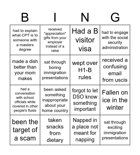F-1 Bingo Card