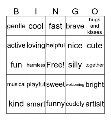 Positive Characteristics Bingo Card