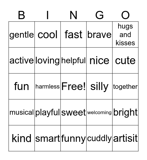 Positive Characteristics Bingo Card