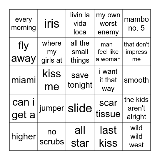 1999 Bingo Card