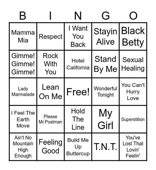 Oldies Bingo Card