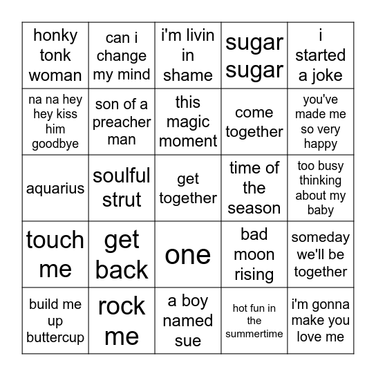 1969 Bingo Card