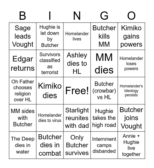 The Boys Bingo Card