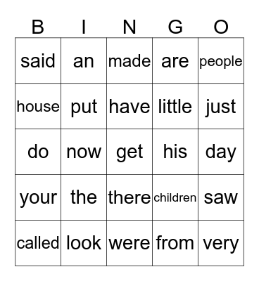 Word Bingo Card