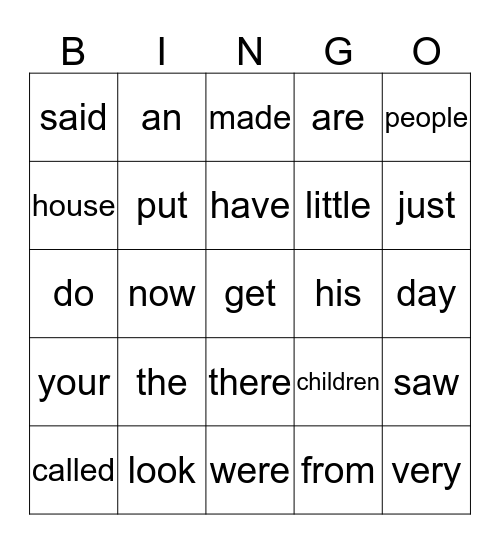 Word Bingo Card