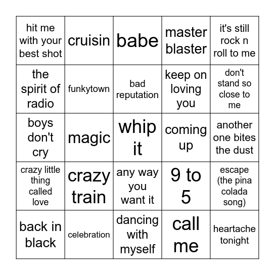 1980 Bingo Card