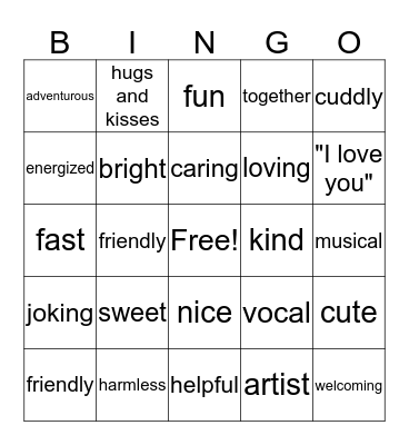 Positive Characteristics Bingo Card