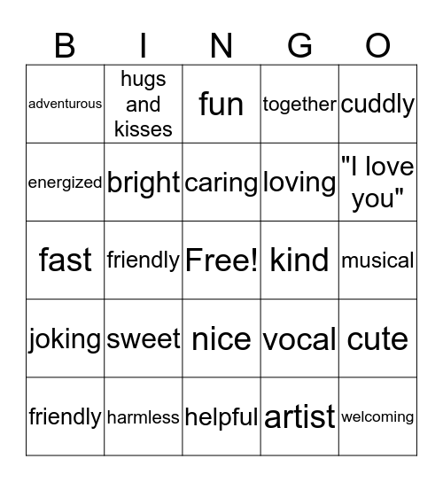 Positive Characteristics Bingo Card
