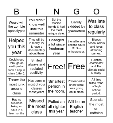 Senioritis Bingo Card