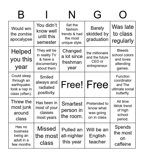 Senioritis Bingo Card