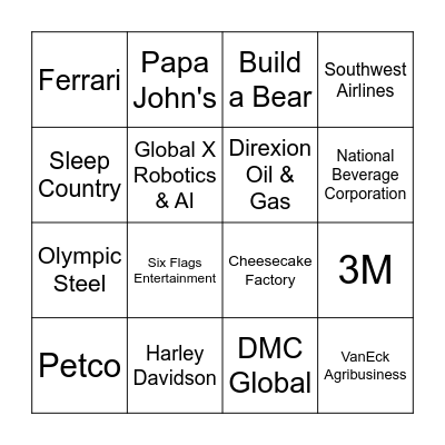 Stock Symbols Bingo Card