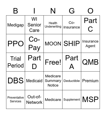Medicare Bingo Card