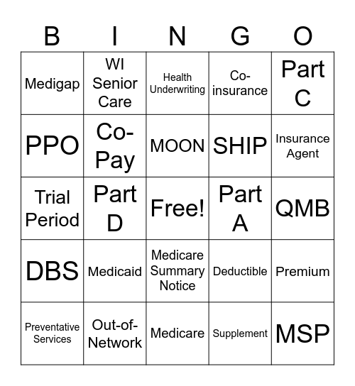 Medicare Bingo Card