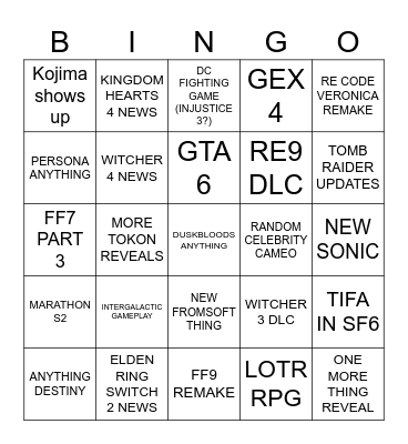 SGF 2026 PREDICTIONS Bingo Card