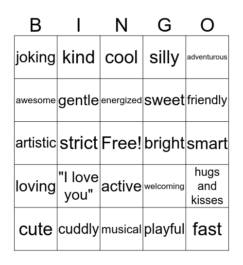 Positive Characteristics Bingo Card