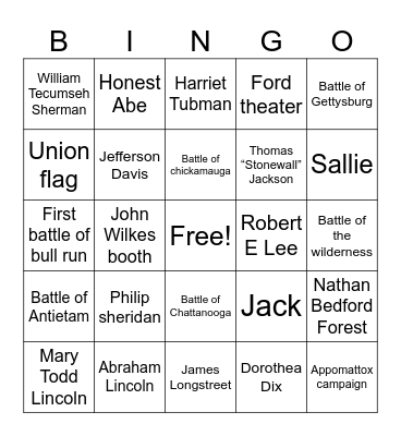 Civil War BINGO Card