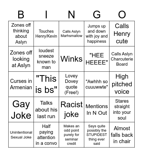 Aramus Bingo Card