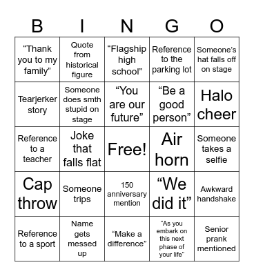 Graduation Bingo Card