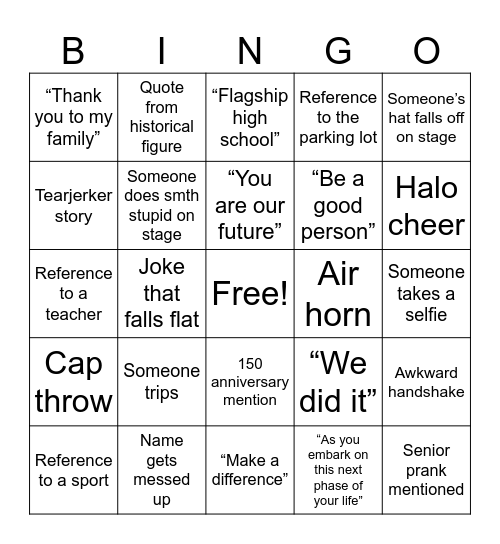 Graduation Bingo Card