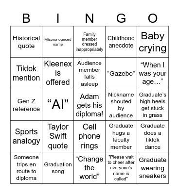 Adam's Graduation Bingo Card