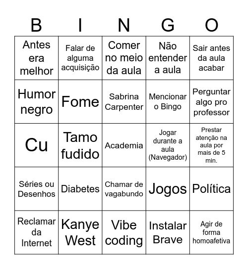 Bingo dos guri v3 Bingo Card