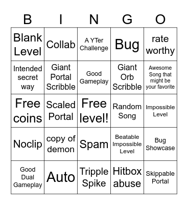 Recent Tab Bingo (Geometry Dash) Bingo Card