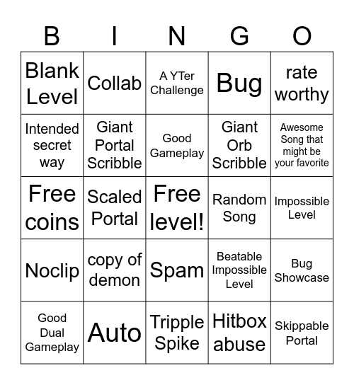 Recent Tab Bingo (Geometry Dash) Bingo Card