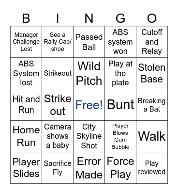 Baseball Bingo Card