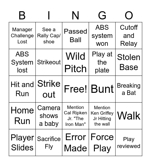 Baseball Bingo Card