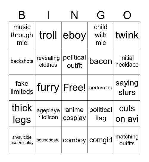 degenerates Bingo Card