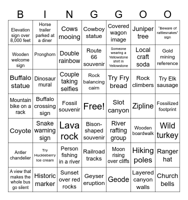 National Parks Black Out BINGO Card