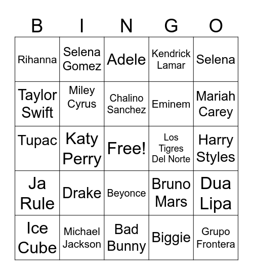 Music Bingo Card
