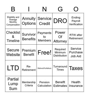 ASRS BINGO Card