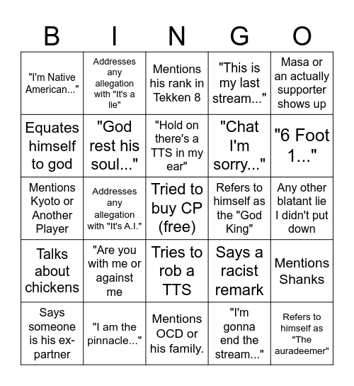 6Arakin Chat Bingo Card