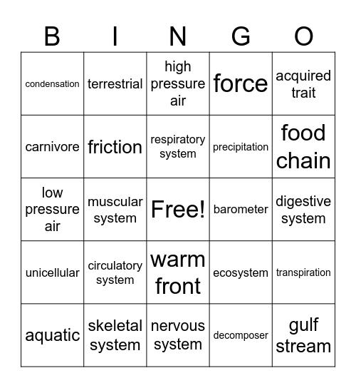 Science Bingo Card