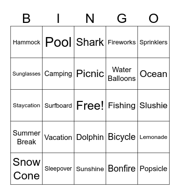 Summer Vacation! Bingo Card