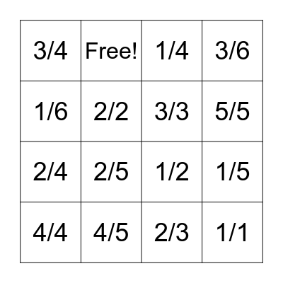Fractions Bingo Card