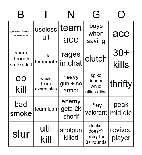 play valorant Bingo Card