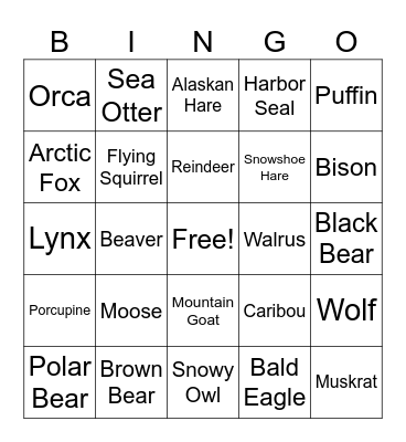 Animals of Alaska Bingo Card
