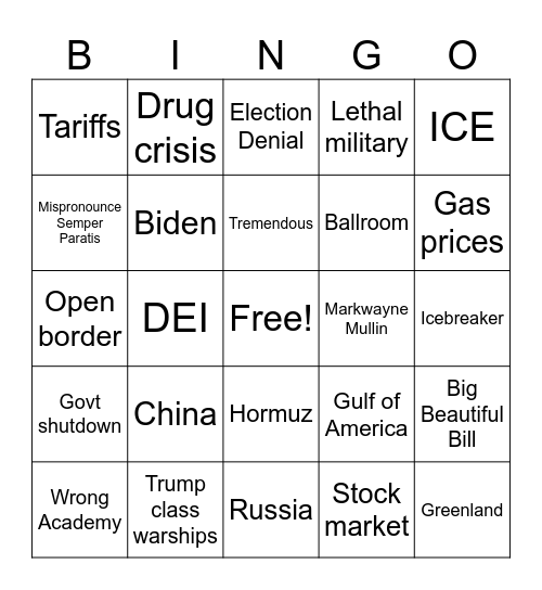 Family Bingo Card